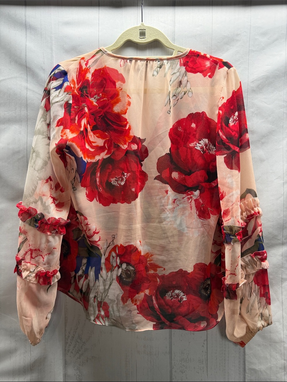 White House Black Market Rose All Holiday Floral Print Sheer Button Down Blouse - Picture 7 of 9